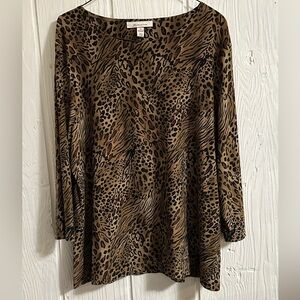 JM Collection Cheetah Print 3/4 Sleeve Blouse
